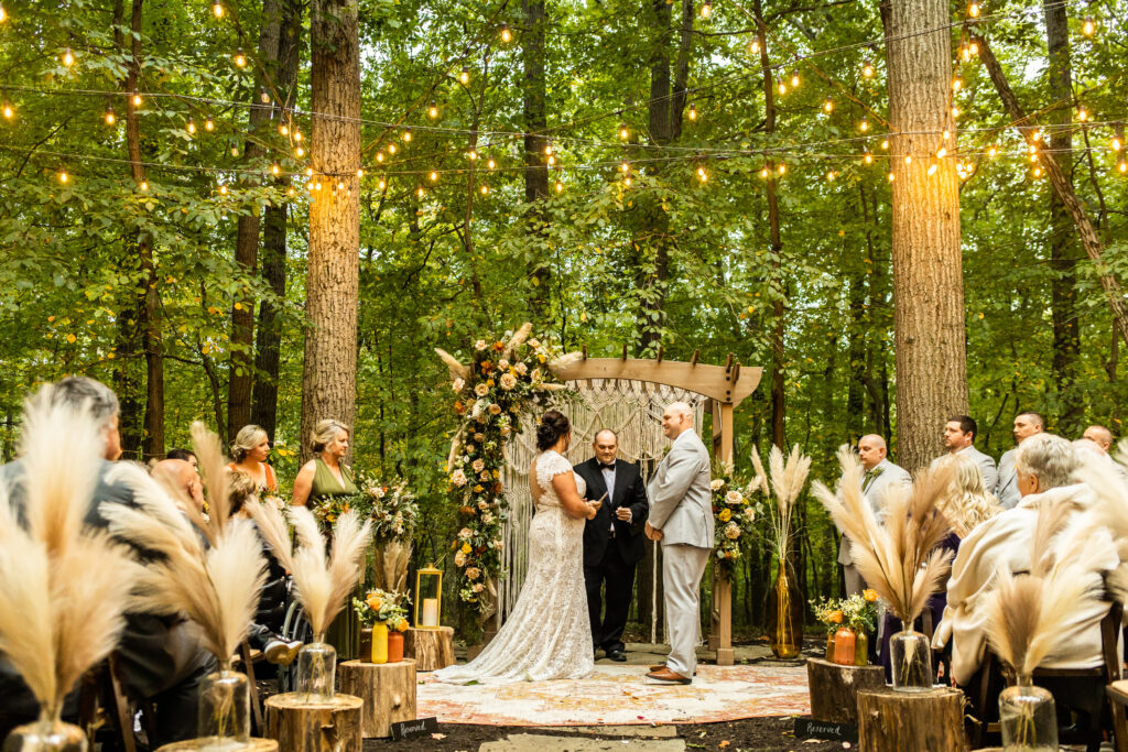Stunning wedding ceremony scenery at Camp Hidden Valley at Deer Creek Preserve shot by Maryland wedding photographer, Kimberly Dean 