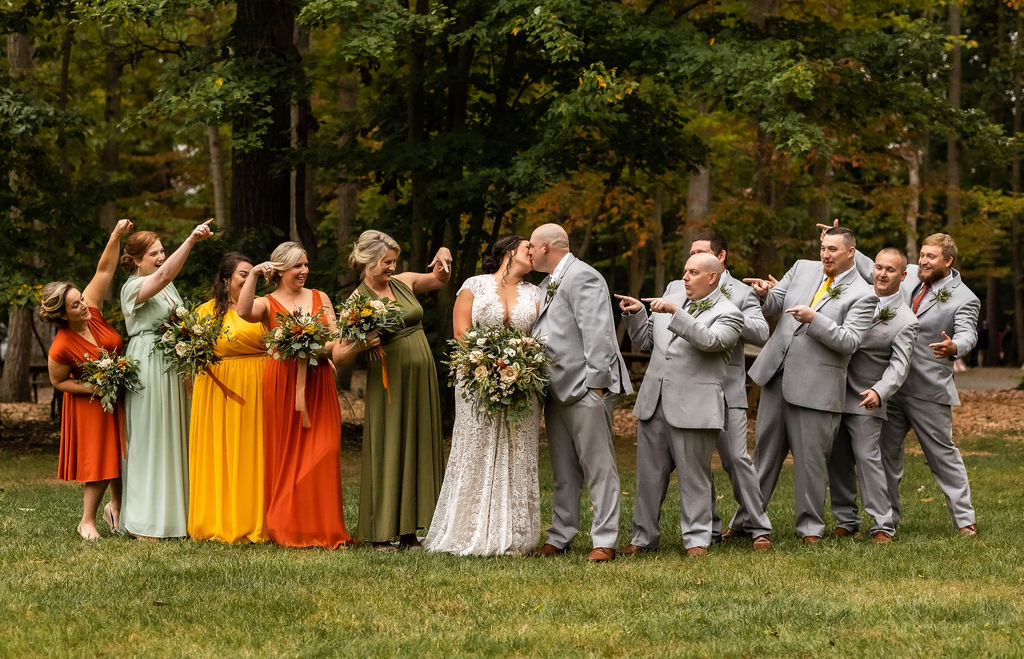 Wedding party group shot photographed by Maryland wedding photographer, Kimberly Dean at Camp Hidden Valley at Deer Creek Preserve