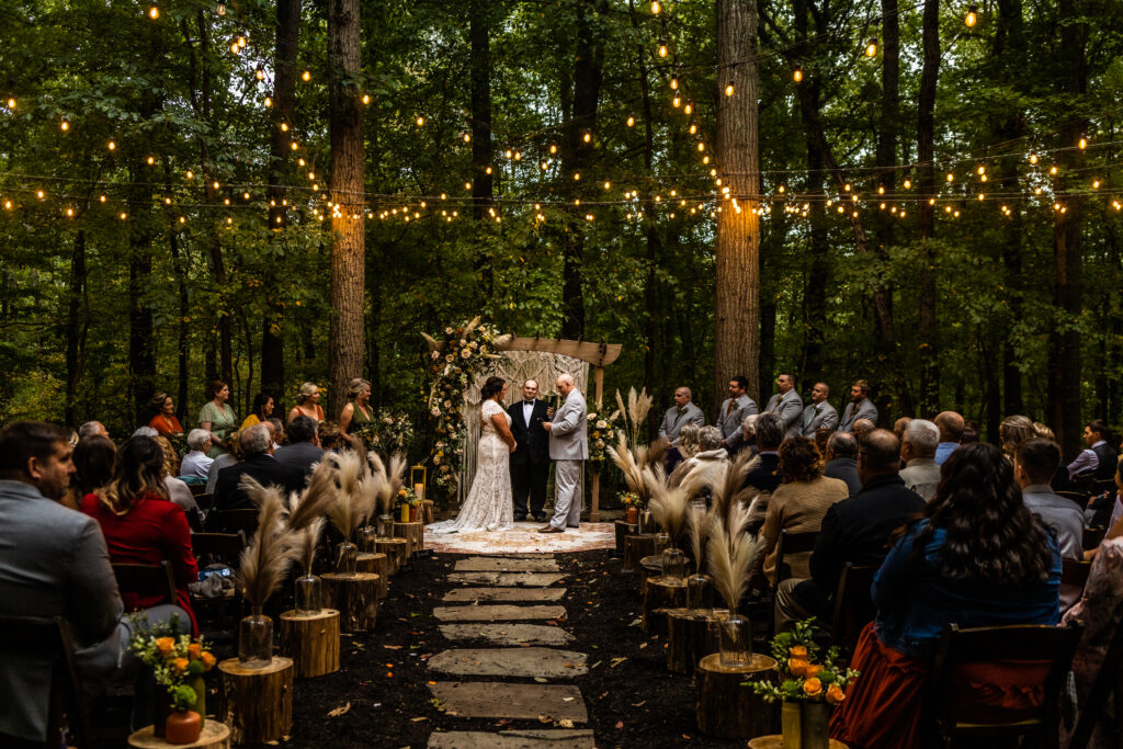 Camp Hidden Valley at Deer Creek Preserve, Ampitheater ceremony held in the fall - photographed by Maryland Wedding Photographer